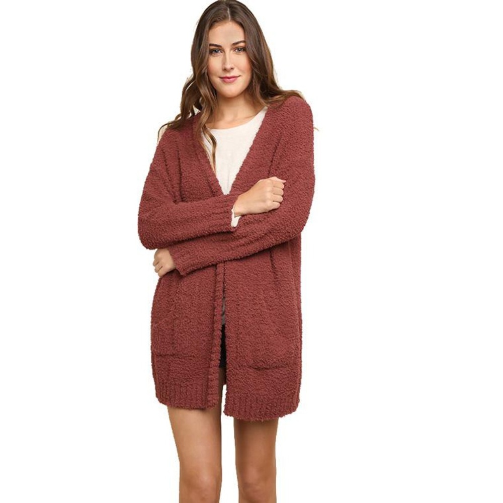 Theodora Sweater Solid Red Brown Long Sleeves